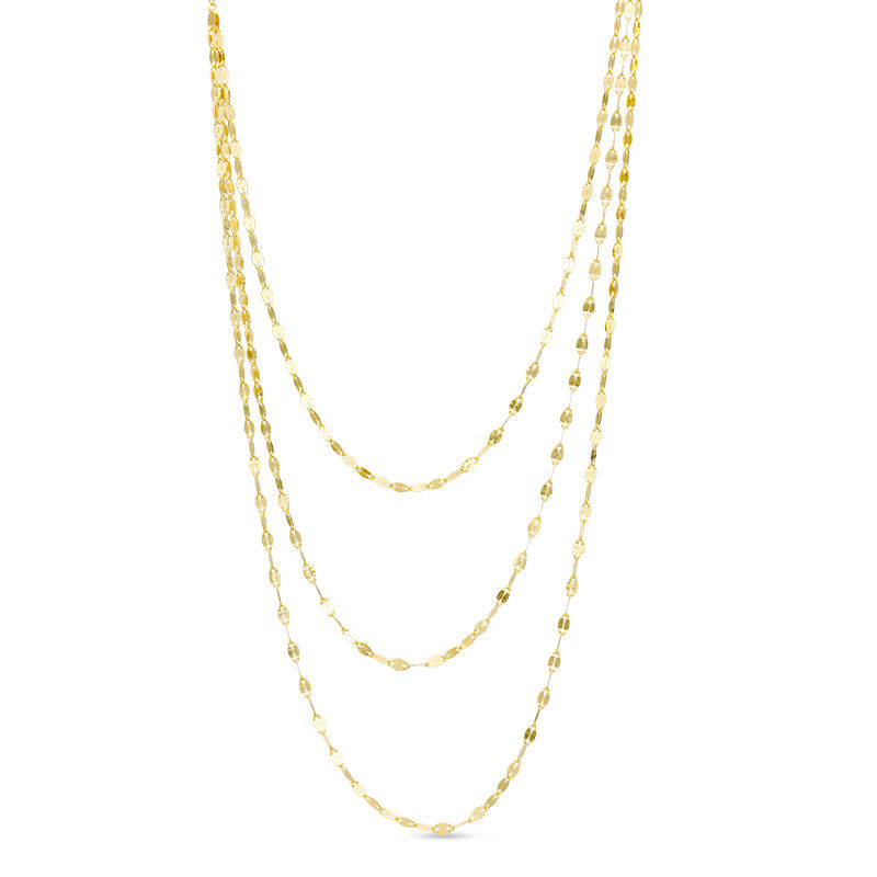 Triple Strand Mirror Chain Necklace in 10K Gold - 19