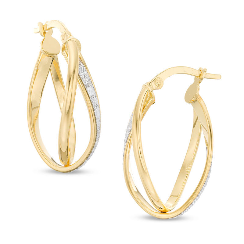 Made in Italy Glitter Enamel Curved Hoop Earrings in 10K Gold