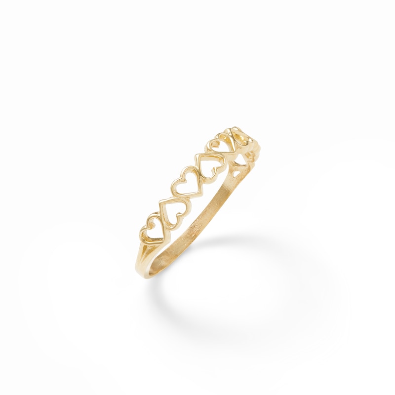 10K Solid Gold Alternating Hearts Ring - Size 7
