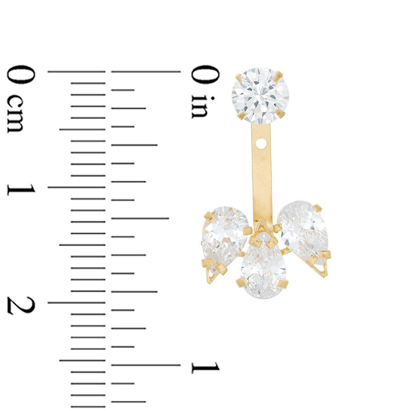 Pear-Shaped and Round Cubic Zirconia Front/Back Earrings in 10K Gold