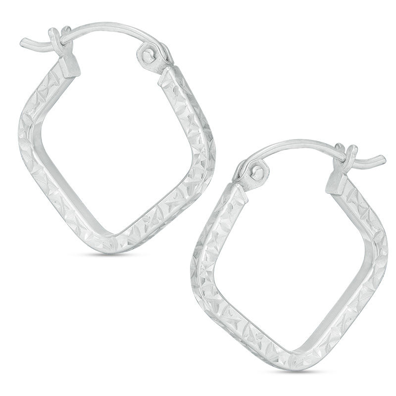 17mm Diamond-Cut Geometric Hoop Earrings in Sterling Silver