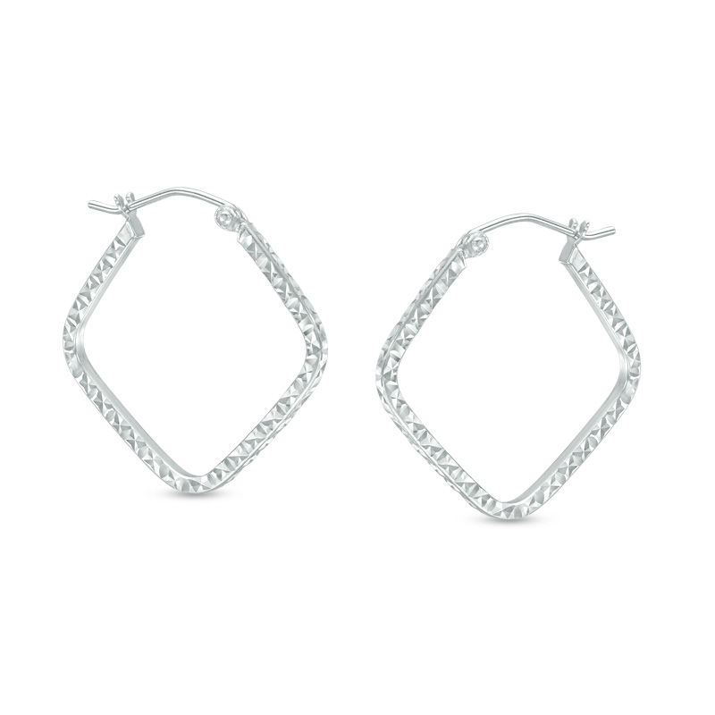 25mm Diamond-Cut Geometric Shape Hoop Earrings in Sterling Silver