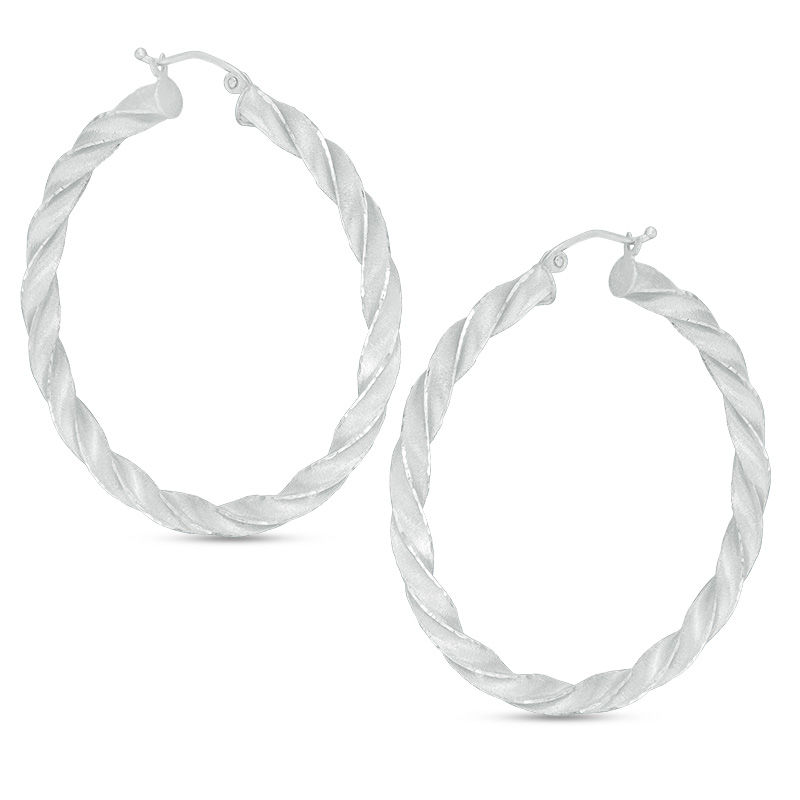 45mm Multi-Finish Twist Hoop Earrings in Sterling Silver