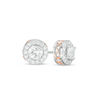 Thumbnail Image 0 of 5mm Cushion-Cut Cubic Zirconia Frame Infinity Stud Earrings in Sterling Silver and 18K Rose Gold Plate
