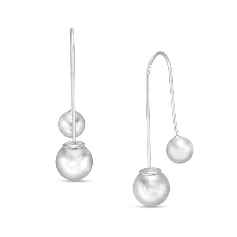 Double Ball Drop Earrings in Sterling Silver