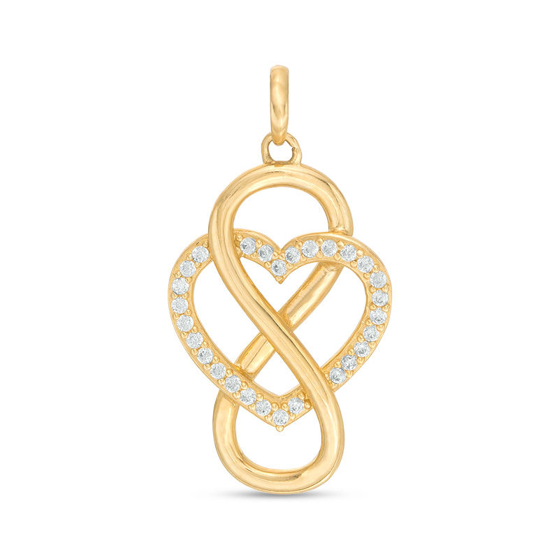 Cubic Zirconia Interlocking Infinity and Heart Necklace Charm in 10K Solid Gold