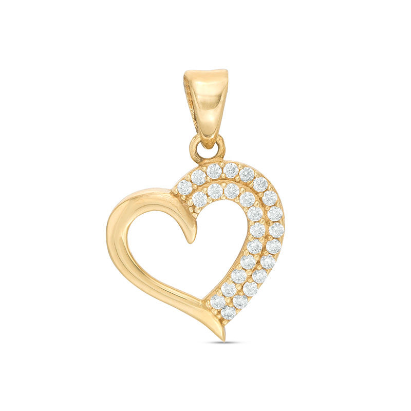 Cubic Zirconia Tilted Heart Necklace Charm in 10K Gold