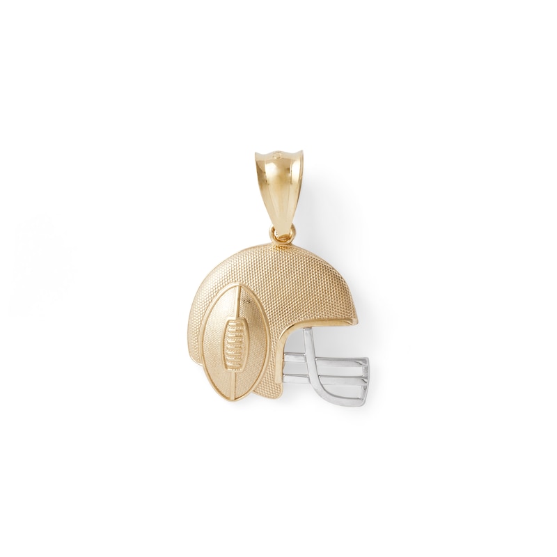Textured Football Helmet and Ball Two-Tone Necklace Charm in 10K Solid Gold