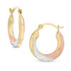 Thumbnail Image 0 of Multi-Finish Hoop Earrings in 10K Stamp Hollow Tri-Tone Gold