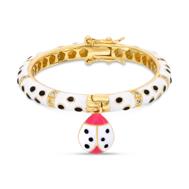 Child's Cubic Zirconia and Multi-Color Enamel Ladybug Charm Bangle in Brass and 18K Gold Plate - 5"