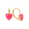 Thumbnail Image 0 of Child's Cubic Zirconia and Pink Enamel Heart Drop Earrings in Brass with 18K Gold Plate