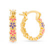 Thumbnail Image 0 of Child's Pink and Purple Enamel Daisy Hoop Earrings in Brass with 18K Gold Plate