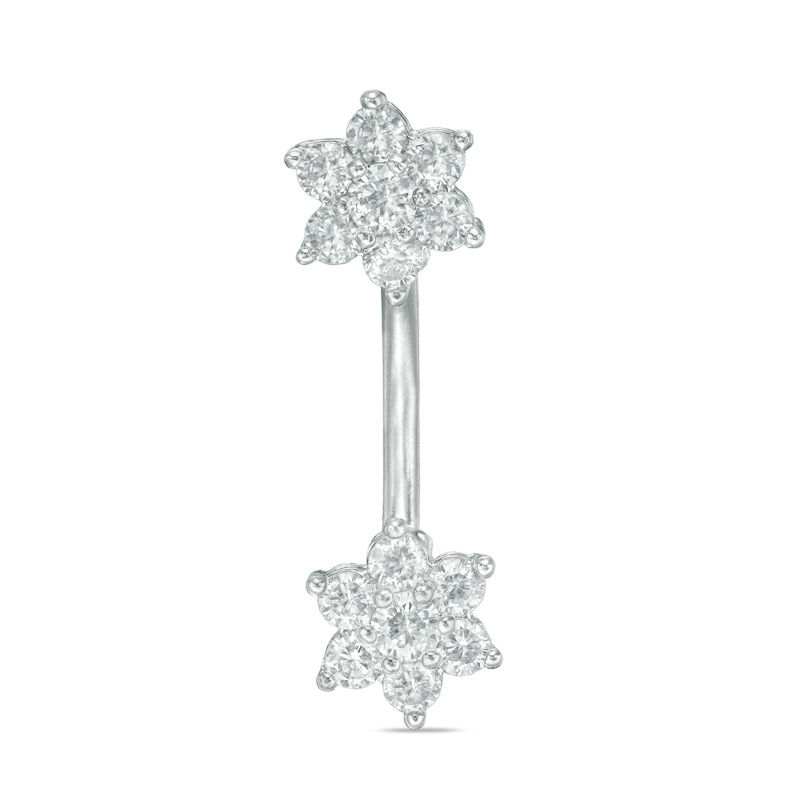 Solid Stainless Steel CZ Flower Belly Button Ring - 14G