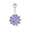Thumbnail Image 0 of 014 Gauge Purple Cubic Zirconia and Crystal Flower Belly Button Ring in Stainless Steel and Brass