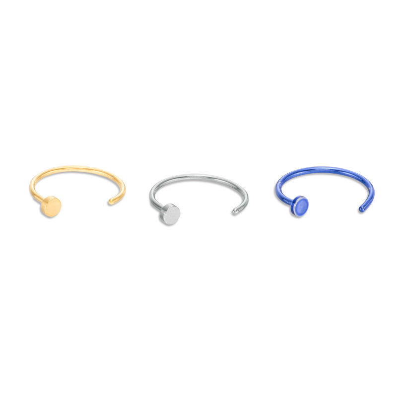 Yellow and Blue Ion Plated Three Piece Nose Ring Set - 22G