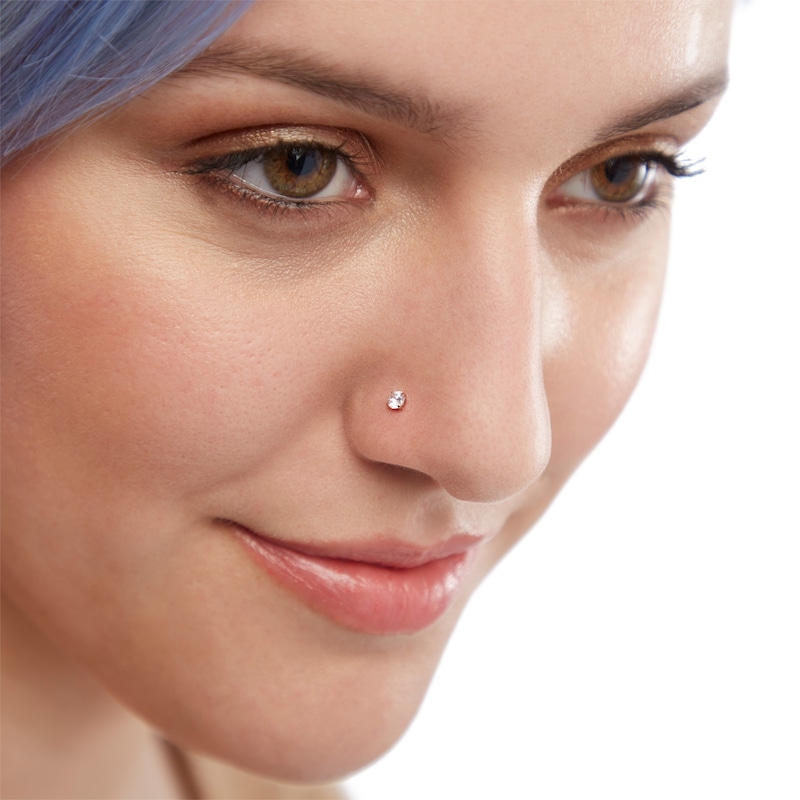 Rose Ion Plated CZ Nose Ring Set - 20G
