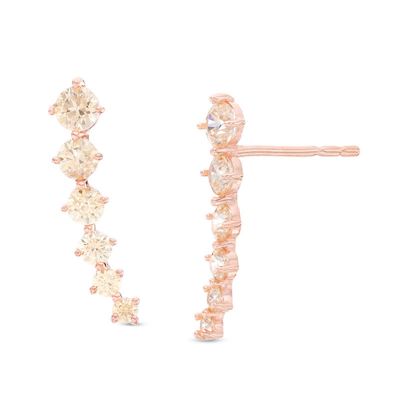 Graduated Champagne Cubic Zirconia Crawler Earrings in 14K Rose Gold