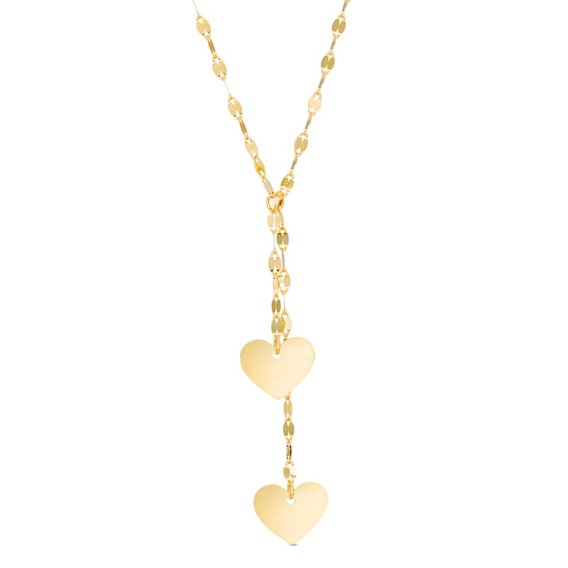 Made in Italy Double Heart Mirror Lariat Necklace in 10K Gold