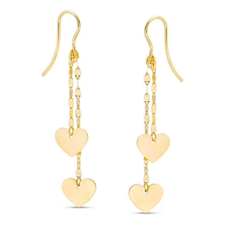 Made in Italy Double Heart Mirror Drop Earrings in 10K Gold