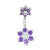 Thumbnail Image 0 of Stainless Steel CZ Purple and White Double Flower Belly Button Ring - 14G