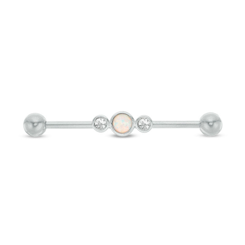 014 Gauge Crystal and Opalescent Industrial Barbell in Stainless Steel
