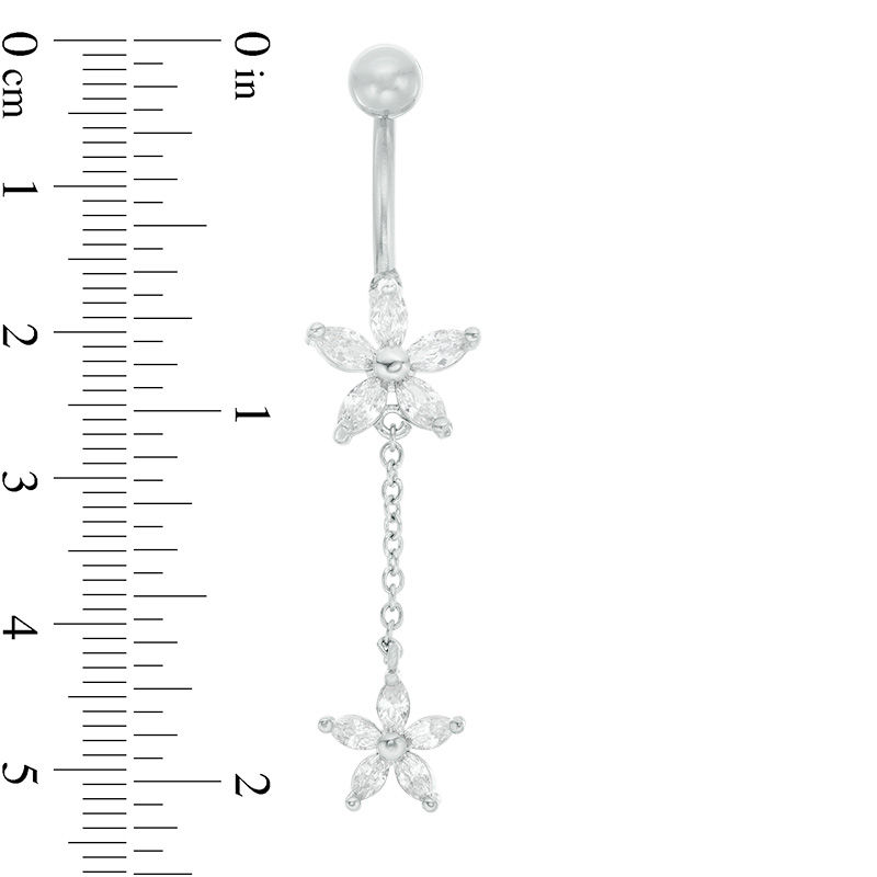 014 Gauge Marquise Cubic Zirconia Flower Dangle Belly Button Ring in Stainless Steel