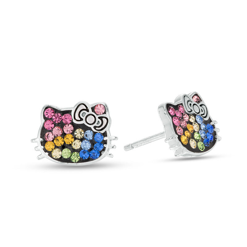 Child's Multi-Color Crystals and Enamel Hello Kitty® Stud Earrings in Sterling Silver