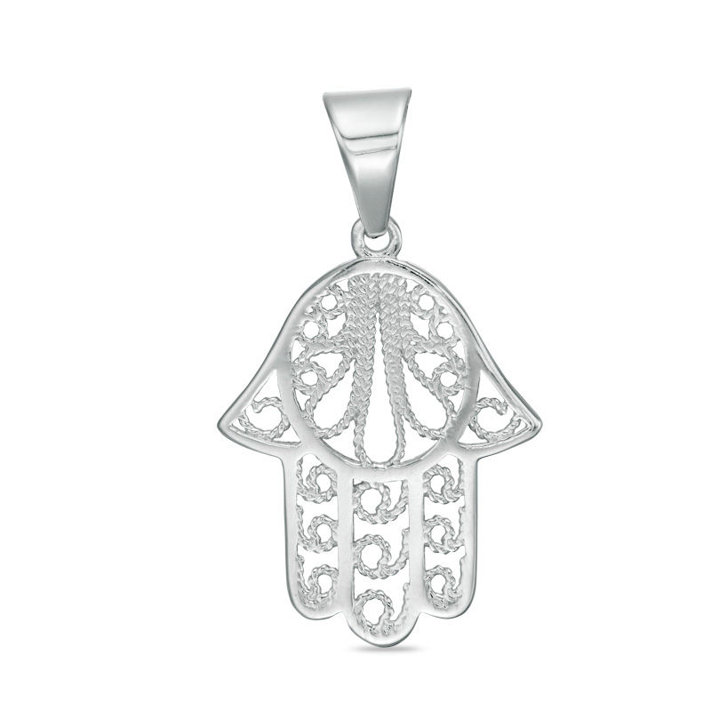 Hamsa Filigree Necklace Charm in Sterling Silver