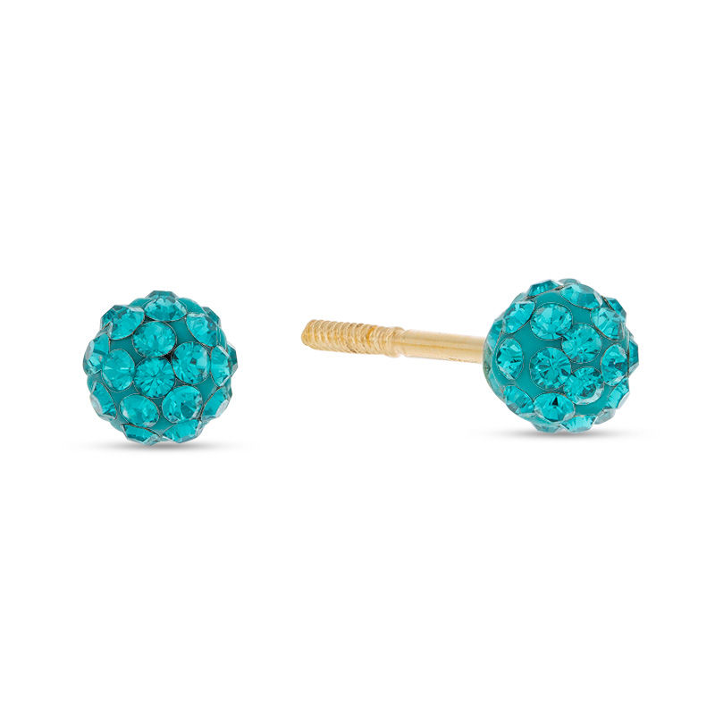 Child's 4mm Teal Crystal Ball Stud Earrings in 14K Gold