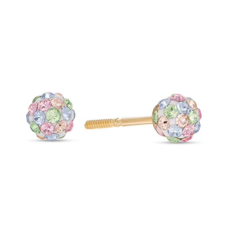 Child's 4mm Multi-Color Crystal Ball Stud Earrings in 14K Gold