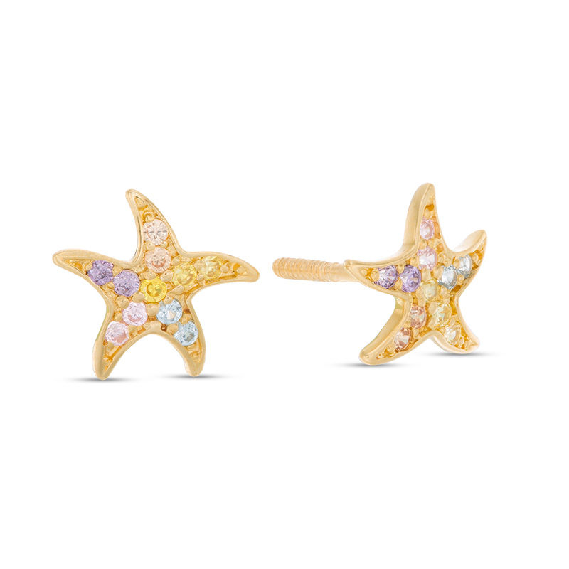 Child's Multi-Color Cubic Zirconia Starfish Stud Earrings in 10K Gold