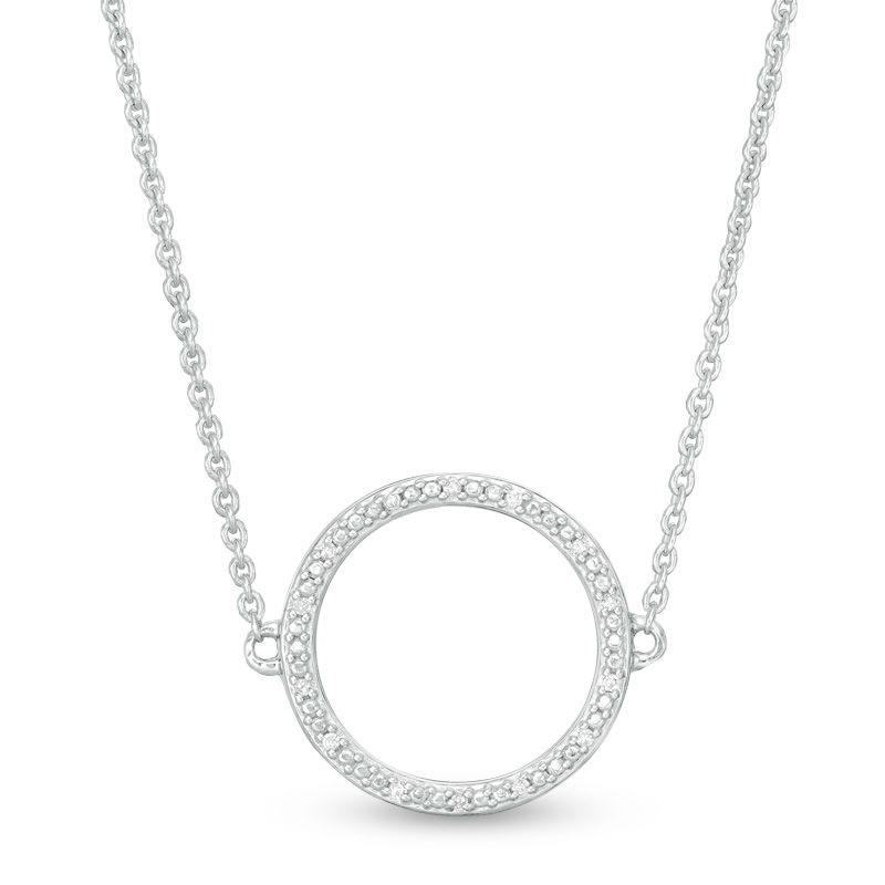 Diamond Accent Open Circle Choker Necklace in Sterling Silver - 15.5"