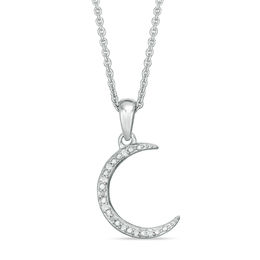 Diamond Accent Crescent Moon Choker Pendant in Sterling Silver - 16