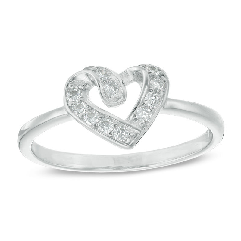 Cubic Zirconia Looping Heart Outline Ring in Sterling Silver - Size 7