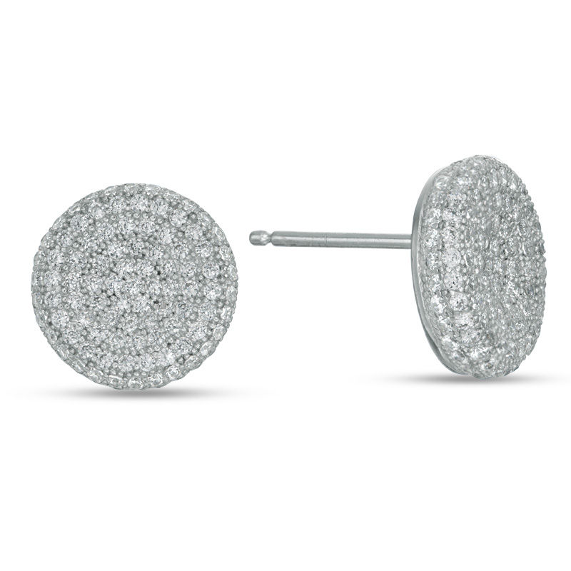 Cubic Zirconia Button Stud Earrings in Sterling Silver