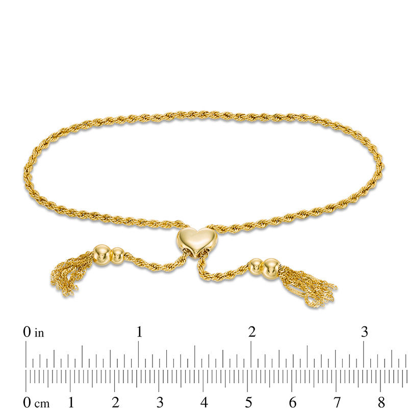 016 Gauge Rope Chain with Bead and Tassel Bolo Bracelet in 10K Gold Bonded Sterling Silver - 9"