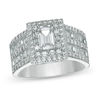 Thumbnail Image 0 of Emerald-Cut Cubic Zirconia Double Frame Multi-Row Ring in Sterling Silver - Size 7