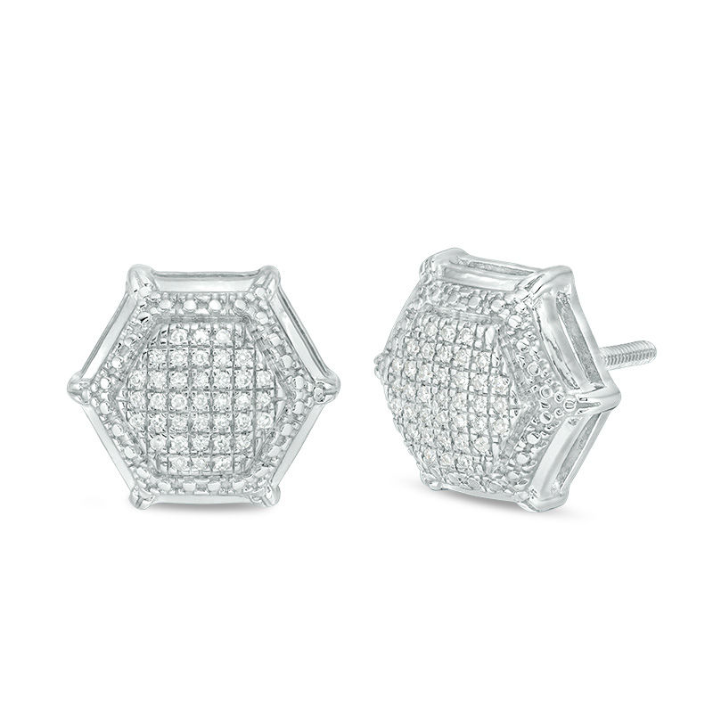 1/10 CT. T.W. Composite Diamond Hexagon Frame Stud Earrings in Sterling Silver