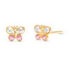 Thumbnail Image 0 of Iridescent White and Pink Crystal Butterfly Stud Piercing Earrings in 14K Solid Gold