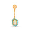 Thumbnail Image 0 of Yellow Ion Plated Oval Dichroic and Blue Crystal Frame Belly Button Ring - 14G 3/8"