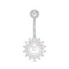 Thumbnail Image 0 of 014 Gauge Pearl and Cubic Zirconia Frame Curved Belly Button Ring in Brass and Stainless Steel