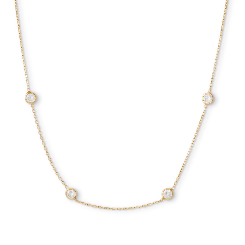 Made in Italy 3.5mm Bezel-Set Cubic Zirconia Station Necklace in 10K Solid Gold - 16"
