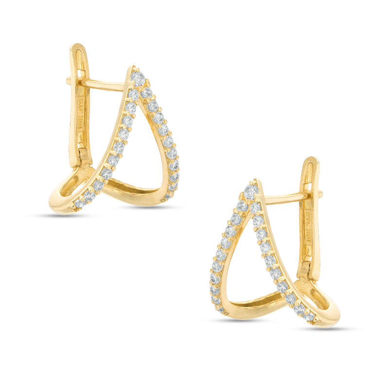 Cubic Zirconia Split Double Row Hoop Earrings in 10K Gold