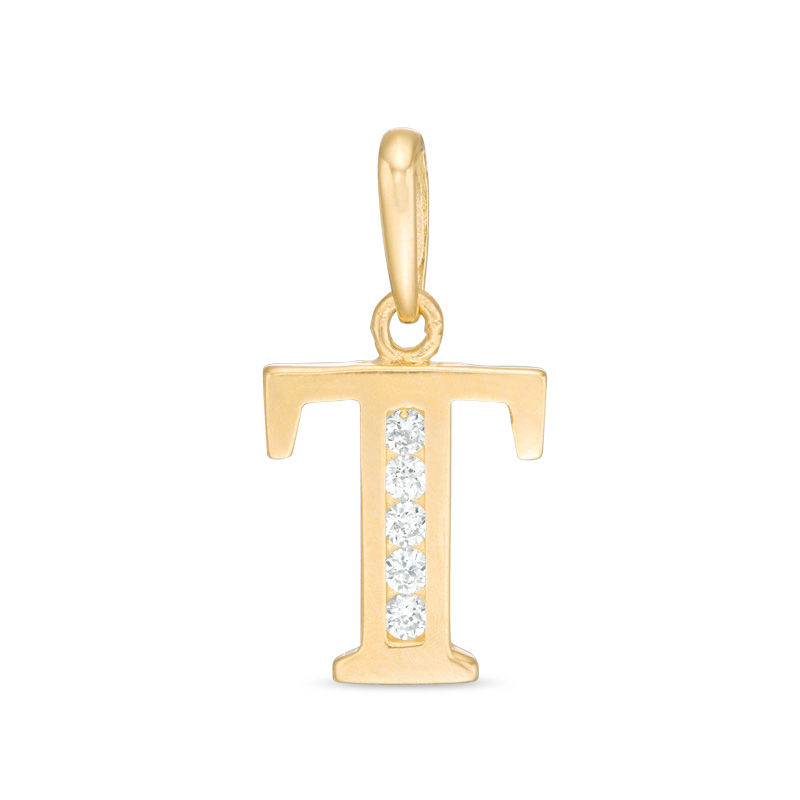 Cubic Zirconia "T" Initial Necklace Charm in 10K Solid Gold