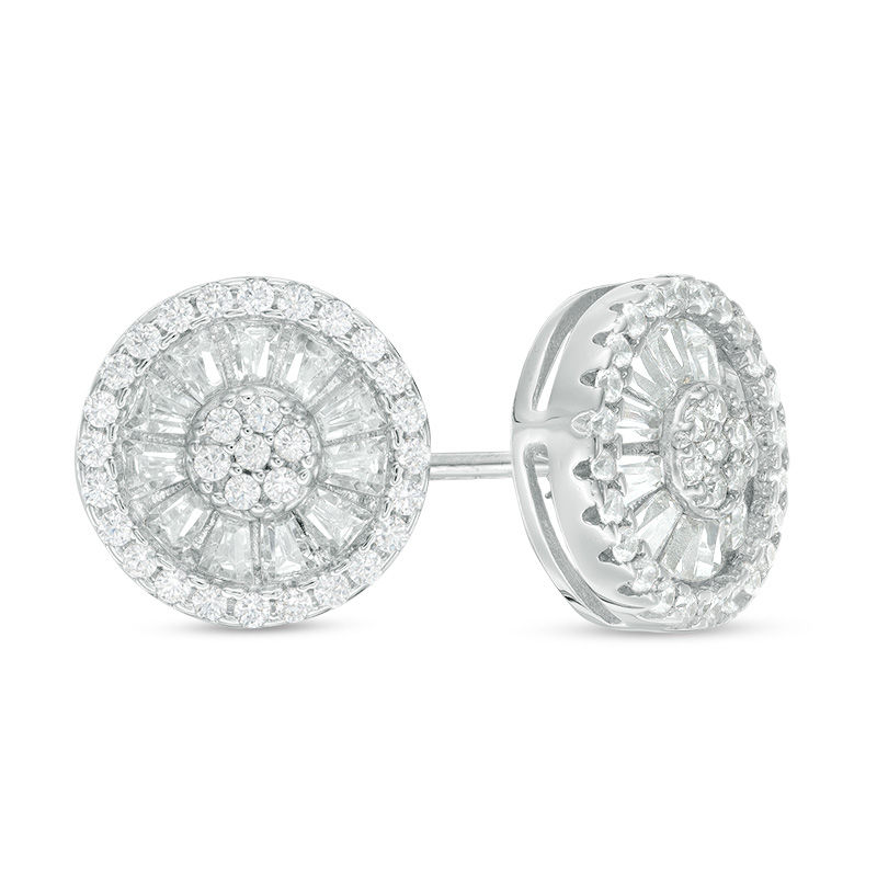 Cubic Zirconia Cluster Double Frame Stud Earrings in Solid Sterling Silver