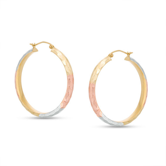 35mm Diamond-Cut Hoop Earrings in 10K Tri-Tone Gold