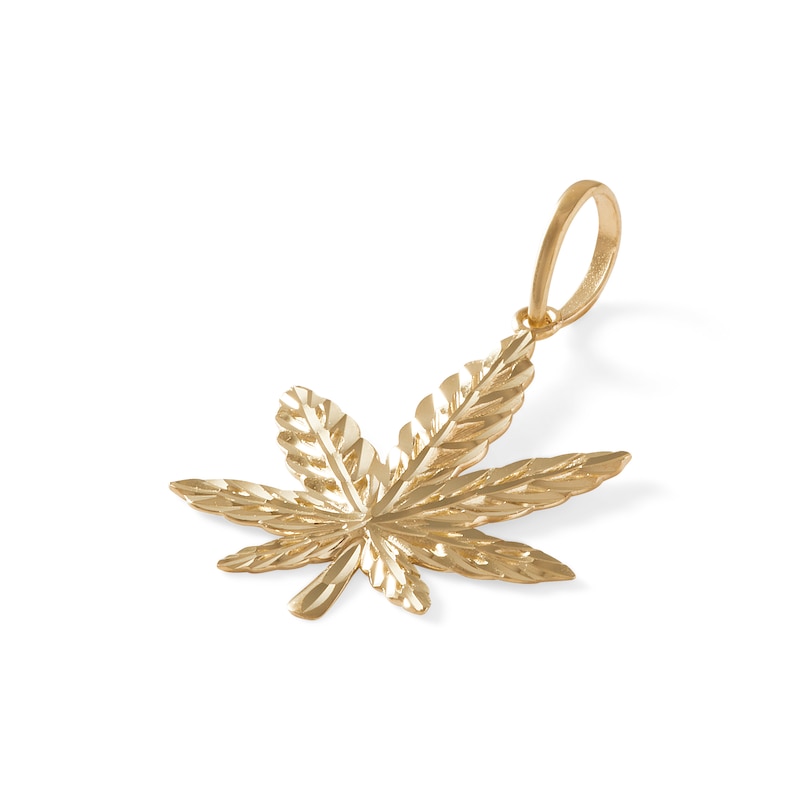 Large Diamond-Cut Cannabis Leaf Necklace Charm in 10K Solid Gold