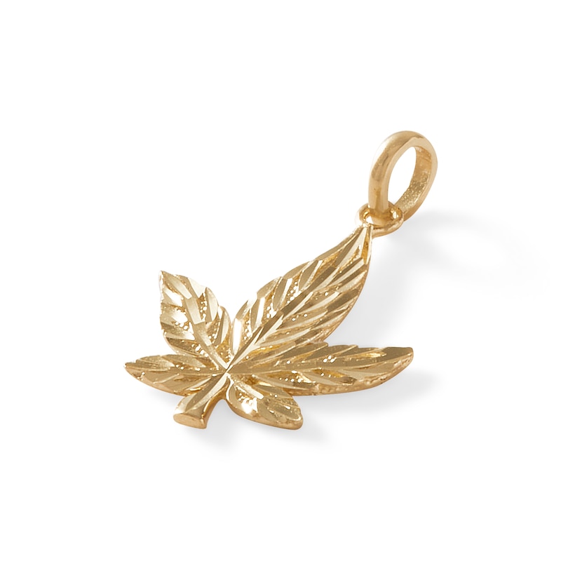 Small Diamond-Cut Cannabis Leaf Necklace Charm in 10K Solid Gold