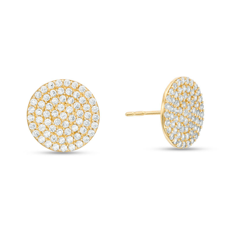 Cubic Zirconia Circle Stud Earrings in 10K Gold