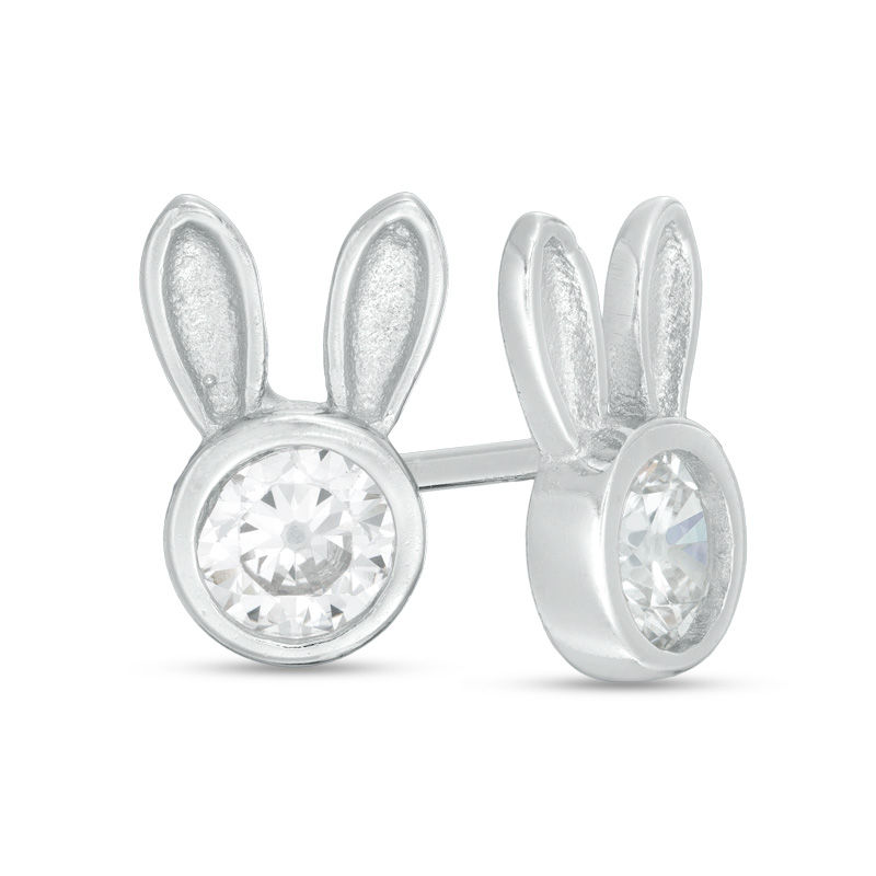 Child's 4mm Cubic Zirconia Bunny Ears Stud Earrings in Sterling Silver